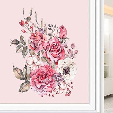 Imagem de Película de janela de privacidade de flores, textura de estilo floral, filme de vidro para sala de estar e escritório em casa, L90 x C 190 cm