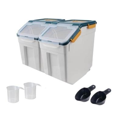 Imagem de MC MEICHUANG 2 Recipientes Herméticos Para Armazenamento De Farinha Arroz, 25 Libras, Grande Caixa Ração Animais Estimação, Recipiente Plástico Com Tampa, Balde Cereais, Colher, Copo Medidor E Roda