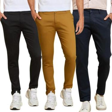 Imagem de Kit 3 Calças de Sarja Chino Com Bolso Traseiro Embutido Alfaiataria Sk
