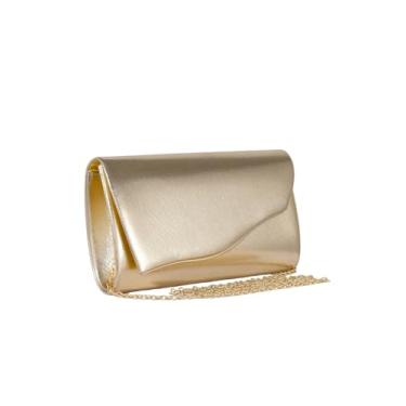 Imagem de SHENHE Bolsa feminina clutch envelope bolsa noturna de couro PU festa de casamento bolsa de formatura com corrente, Dourado, One Size