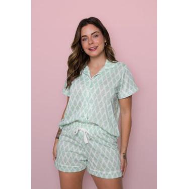 Imagem de Pijama Feminino Americano Curto Folhas - Pink Dream, P