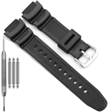 Imagem de Pulseira de relógio de resina natural compatível com Casio AE1000W AE1200WH F108WH W218H W219H W800HG MRW200H Pulseira de borracha impermeável, Fivela de aço preta, One Size, Casual