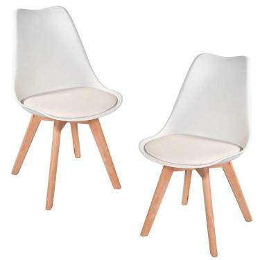 Imagem de Kit C-2 Cadeiras Leda ? Charles Eames, Saarinen Wood Com Almofada Branca