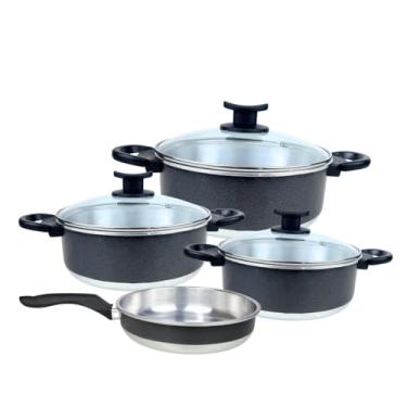 Imagem de Conjunto de Panelas com 3 Caçarolas + 1 Frigideira em Alumínio Esmaltado Craqueado