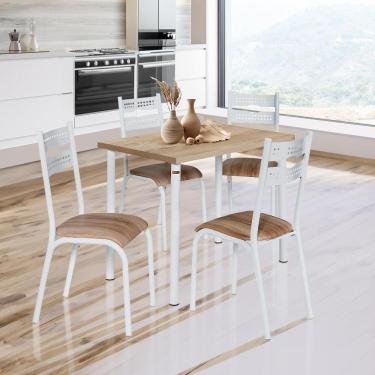 Imagem de Mesa Retangular Com 4 Cadeiras Aço 110cm Branco Carvalho Orion