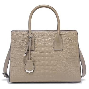 Imagem de Bolsa com estampa de crocodilo de designer de moda, bolsa de couro genuíno com alça superior, Caqui