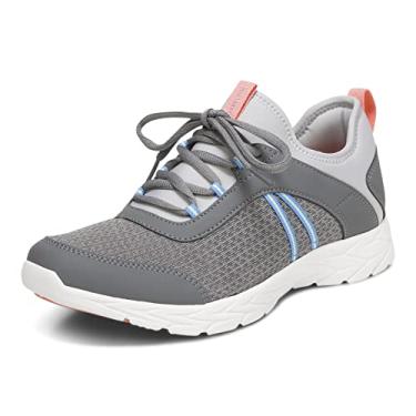 Imagem de Vionic Tênis feminino de lazer Brisk Helena com cadarço – tênis de caminhada de suporte que inclui conforto de três zonas com suporte ortopédico para o arco da palmilha, ajuste médio e largo, Carvão, 10 Wide