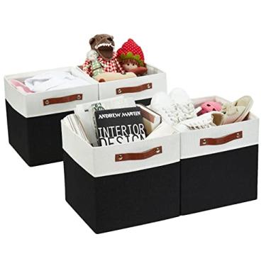 Imagem de Caixas organizadoras DECOMOMO em formato de cubo, de tecido, para prateleiras, estantes baixas e nichos (preto e branco, 33 x 33 x 33 cm) – 4 unidades