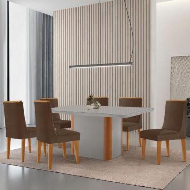 Imagem de Mesa de Jantar Isadora 180cm Tampo MDF Vidro com 6 Cadeiras Lisboa - M