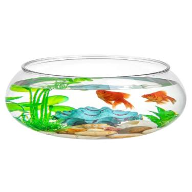 Imagem de Aquário redondo de 2 litros, tigela transparente, vaso raso, tigela de plástico para plantas aquáticas, plantas hidropônicas, suculentas, aquário, tigela de aquário para decoração de escritório em