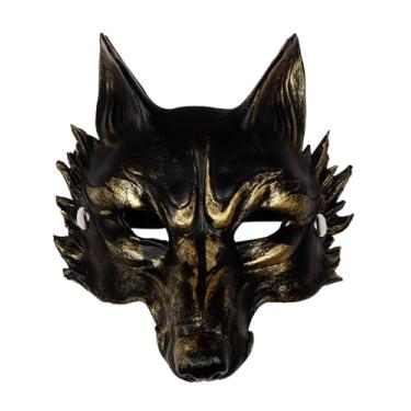 Imagem de Joukavor Máscara de lobo assustador adulto lobisomem animal máscara de Halloween máscara de lobo (B-ouro)
