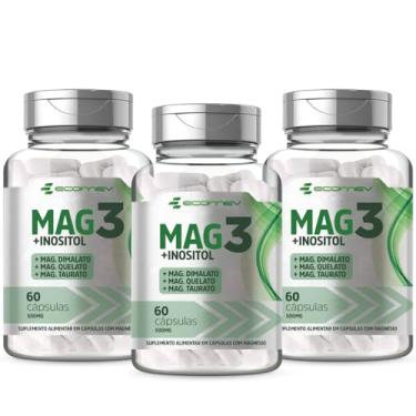 Imagem de 3x Mag3 Magnesio Dimalato Quelato Taurato + Inositol 500Mg 180 Cápsulas - Ecomev