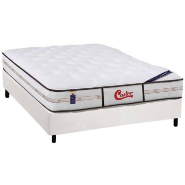 Imagem de Cama Box King: Colchão Molas Pocket Ensacadas Castor Gold Star Vitagel Class + Base CRC Courano White (193x203)