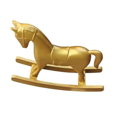 Imagem de Generic Ornamento de cavalo de balanço, design vintage, peça central decorativa, lembrança, estatueta de cavalo de madeira, artesanato, multifuncional, Ouro