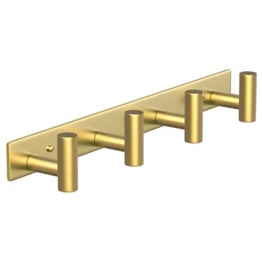 Imagem de VINHOLD Cabide montado na parede - 4 ganchos, trilho de gancho de aço inoxidável resistente para toalha, casaco, bolsa, jaqueta, ganchos de toalha para entrada, banheiro, cozinha (4 ganchos dourados