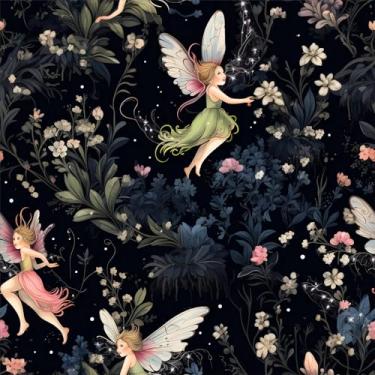 Imagem de Papel de parede floral Fairy Girls - Mural de folhas para descascar e colar - Papel de contato removível pré-colado para armários, prateleiras, gavetas, berçário, crianças 43 x 38 cm