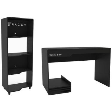 Imagem de Mesa Gamer XT Racer Line Preta e Branca + Estante - Gamer 3 Prateleira