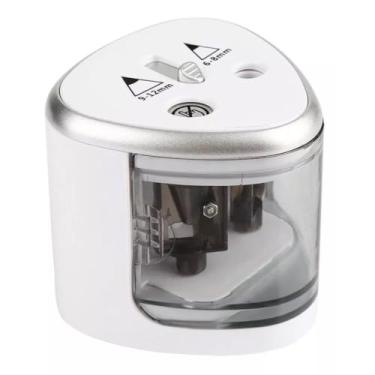 Imagem de Apontador Elétrico Duplo Automático Portátil com Tampa Transparente para Lápis 6-12mm – Ideal para Escola, Escritório e Uso Profissional Á Pilha Branco Premium