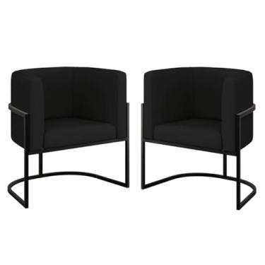 Imagem de Kit 02 Poltronas Lua Sala Decorativa Base Ferro Preto Corino Cor:preto