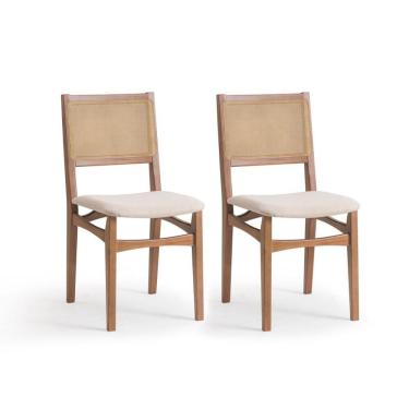 Imagem de Conjunto com 2 Cadeiras Serena com Tela Nogueira Poliéster Bege e Marrom