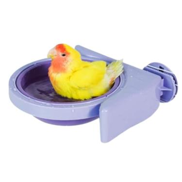 Imagem de Banheira de pássaros para gaiola multifuncional estilo universal pequena tigela para pendurar dentro da gaiola chuveiro de pássaros para papagaio/periquitos/calopsitas/canário/periquito (roxo, G)