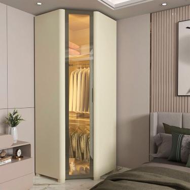 Imagem de Guarda-roupa Canto 1 Porta Reflecta com Pés e Led 100% Mdf Innova Off White