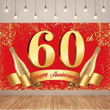 Imagem de Pano de fundo de feliz aniversário de 60 anos azul e dourado de 1,8 m x 9 m, decoração de festa de aniversário, decoração de festa de casamento, pano de fundo de fotografia Miss to Mrs