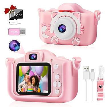 Imagem de Câmera digital infantil para meninas e meninos, câmera de vídeo infantil 1080p HD tela IPS de 2,0 polegadas com cartão SD de 32 GB, câmera infantil de 3 a 12 anos, presente de aniversário e Natal para