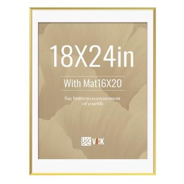 Imagem de VCK Moldura de pôster dourada 45,7 x 61,8 cm, moldura de alumínio – exibe pôsteres de 40,6 x 50,8 cm com tapete ou 45,7 x 61 sem, montagem na parede, decoração de casa para sala de estar, escritório