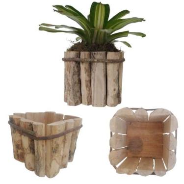 Imagem de Cachepot Quadrado Rustico Madeira de Cafe Para Flores Tam. G - Orquifl