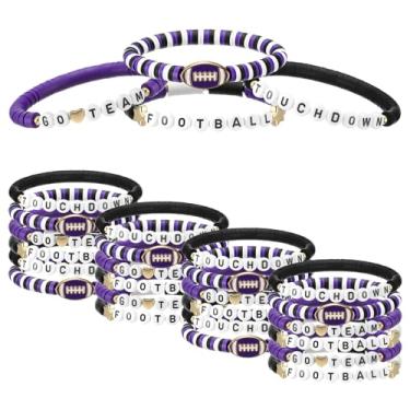 Imagem de Landical 24 pulseiras de futebol americano da amizade do time, lembrancinhas de festa de futebol para mulheres e homens, pulseira esportiva empilhável elástica para fãs de equipe, suprimentos de festa