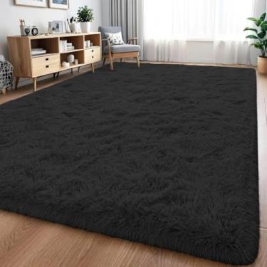 Imagem de Tapete para quarto 2,00 m x 2,50 m - Tapete com pêlo de 4 cm, macio e antiderrapante, adequado para salas de estar e quartos (Preto)