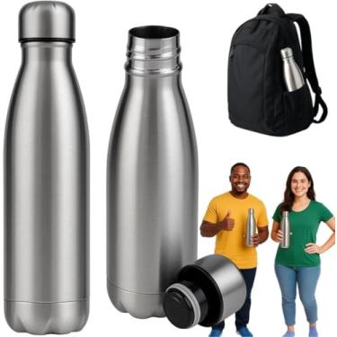 Imagem de Garrafa Térmica de Inox Parede Dupla Prata 500ml. Parede Dupla. Prata. Leve e prática. Água é saúde.