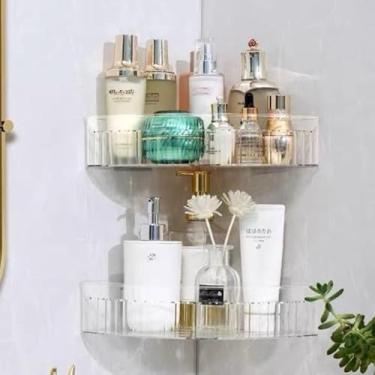 Imagem de ‌Conjunto de 2 suportes para shampoo - prateleira de banheiro sem furos, organizador de banheiro, resistente à água, fácil de limpar, adesivo de 3M (Kit 2 Trans (triângulos))