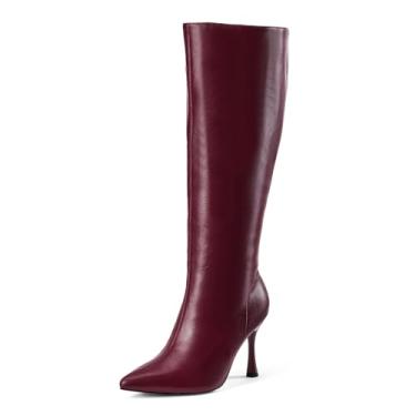 Imagem de GENSHUO Botas de salto alto até o joelho para mulheres elegantes botas stiletto bico fino moderno com zíper lateral salto feminino design elegante e sexy, Vermelho vinho, 41