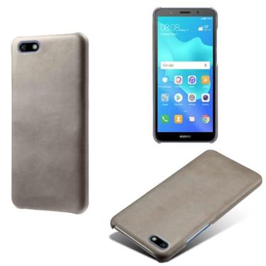Imagem de Capa para Huawei Y5 Prime 2018,Proteção contra quedas,Casca de volta de cor sólida simples,Design de couro de imitação de plástico-Gray