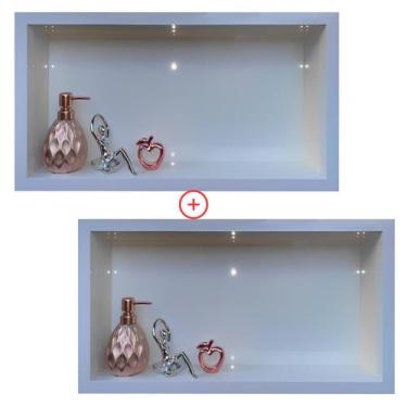 Imagem de Kit 02 Nicho de Porcelanato Branco Polido 60x32cm Borda Aluminio - Sto