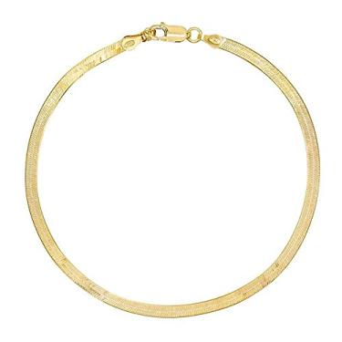 Imagem de Tornozeleira de corrente de cobra banhada a ouro 14K para mulheres e meninas, 4 mm de espinha de peixe para mulheres