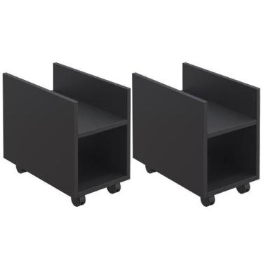 Imagem de Kit 02 Suportes Para Cpu E Nobreak Com Rodízios Guide L03 Preto - Lyam