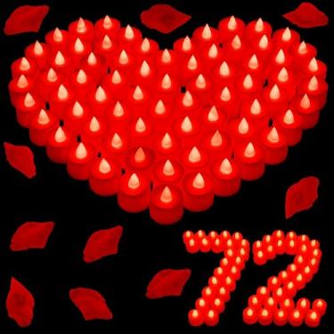 Imagem de Coume Pacote com 72 velas de chá sem chama, velas de LED cintilantes sem chama, operadas por pilhas, para dia mais doce, aniversário, noite romântica, lua de mel, Halloween, Natal, decoração de mesa