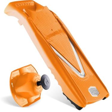 Imagem de Börner Reston Lloyd Mandoline Slicer V5 (conjunto básico) • Cortador em V com 4 opções de corte e suporte seguro para alimentos • Fatiador de cozinha ajustável para legumes e frutas • Cor: laranja