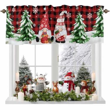 Imagem de Cortina de Natal para janelas, lindo gnomo de Natal, com bolso para varão, tratamentos de janela, árvore de Natal, buffalo, vermelho, xadrez, cortinas curtas para cozinha, janelas, banheiro, quarto