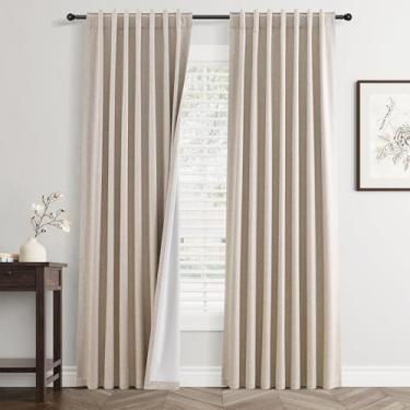 Imagem de Cortinas blackout de linho de aveia 203 cm de comprimento, conjunto de 2 painéis para sala de estar, quarto, redução de ruído térmico, 100% preto, cortinas de linho, cortinas de janela escurecendo o