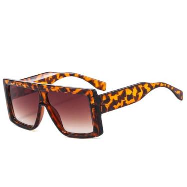 Imagem de Óculos de sol grandes da moda, femininos, vintage, armação grande, masculino, uv400 (leopardo)