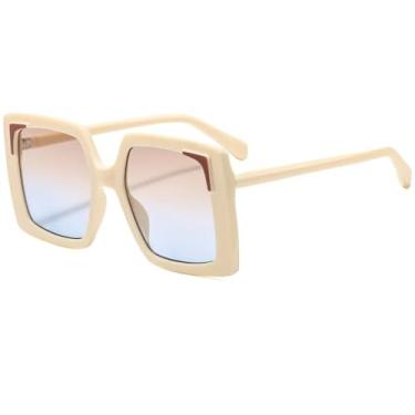 Imagem de Óculos de sol femininos com armação grande e gradiente, armação personalizada, moderno, versátil, masculino, UV400 (bege, azul-chá)