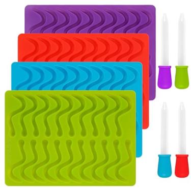 Imagem de HSHGZSR Molde de geleia de goma, molde de goma de silicone, molde de goma de chocolate de fácil liberação com conta-gotas, molde de silicone para doces, bandeja de goma de silicone para geladeira e