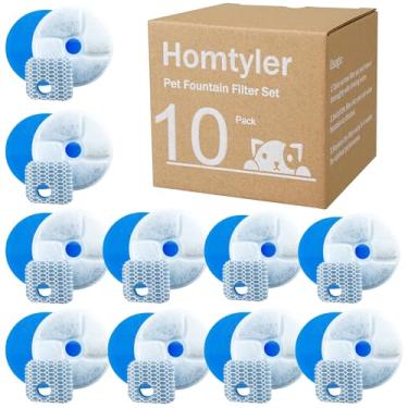 Imagem de Homtyler Filtros de fonte de água para gatos de aço inoxidável, pacote com 10 filtros de fonte de gato, 3 sistemas de filtragem tripla, filtros de carvão ativado para filtro automático de fonte de