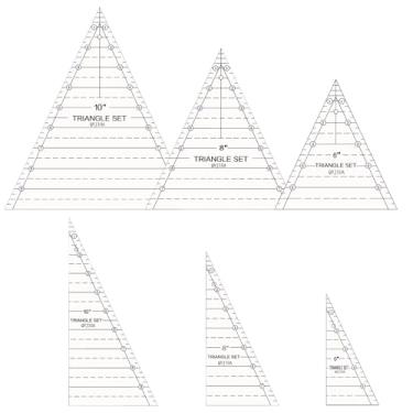 Imagem de Conjunto de 6 réguas triangulares altas para acolchoar modelos de 16 a 25 cm, réguas e modelos de acolchoamento, modelos de costura para medição de corte de costura, ferramentas de quilting artesanais