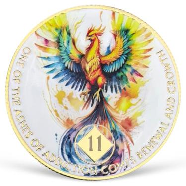 Imagem de Medalhão colorido de 11 anos NA Medalhão NA AA Moeda de Sobriedade com Serenity Prayer NA Recovery Chip Celebrando Vida Limpa e Sóbria 1-20 Anos Narcóticos Presentes Anônimos para Homens e Mulheres