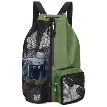 Imagem de Mochila Natação Grande com Rede Respirável, Bolsa Natação Esportiva para Academia, Praia e Piscina – Mochila Academia Masculina Resistente (Preto) (Verde)